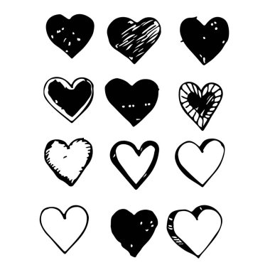 Elle çizilmiş kalp simgeler 