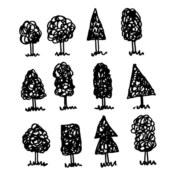 Set Pohon Gambar Tangan - Stok Vektor