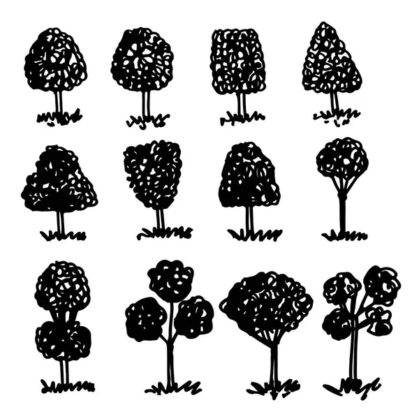Набор рисованных вручную деревьев — стоковый вектор