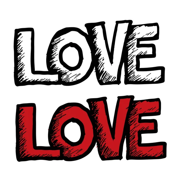 Mano Libera Amore Lettere Testo Doodle Vettoriale Illustrazione — Vettoriale Stock