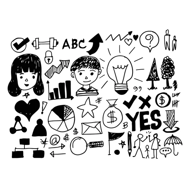 Hand draw business doodles icons — Stock Vector