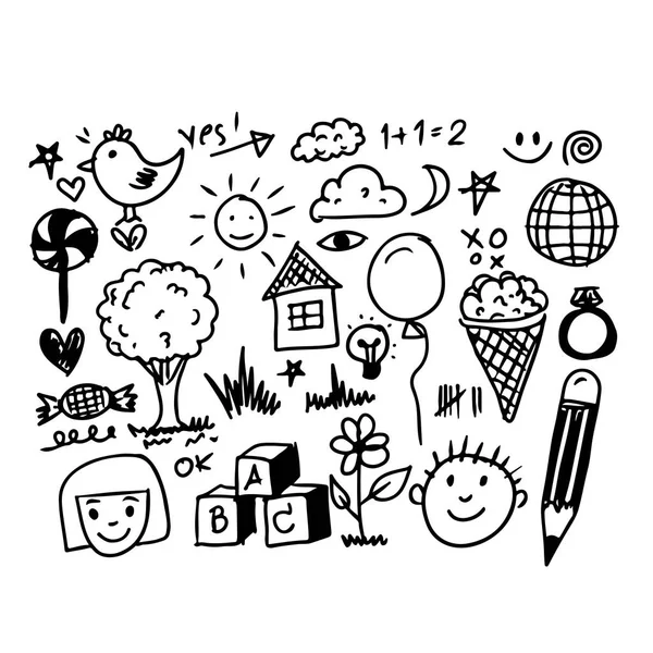 Children hand draw doodle icons — Stock Vector