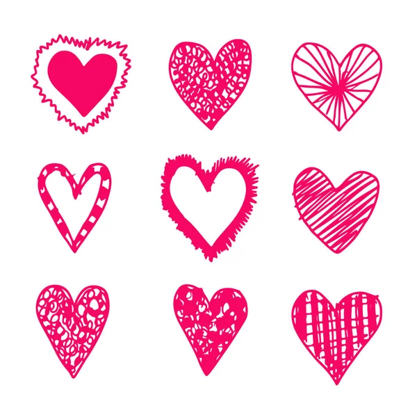 Mão desenhar ícones corações — Vetor de Stock