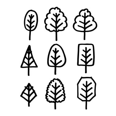 Beyaz arka plan üzerinde izole ağaçlar çeşitleri