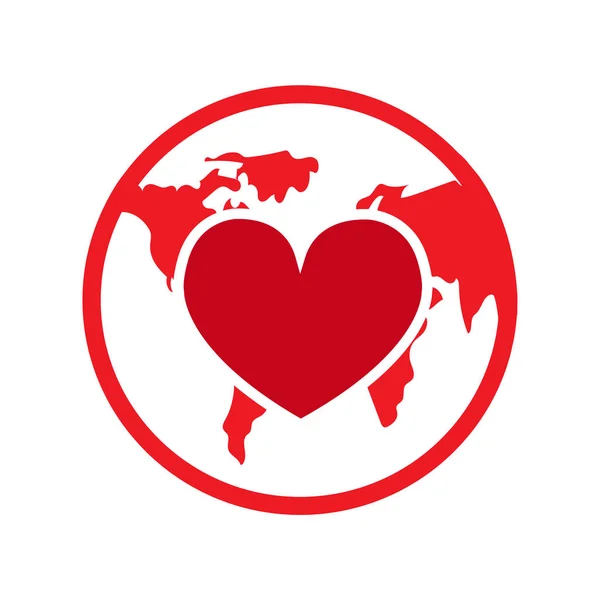 Heart Earth Globe Simple Icom — Stock Vector