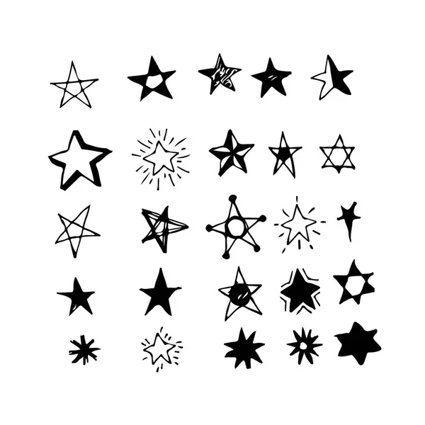 Hand Drawn Stars Isolated White Background — Stock Vector