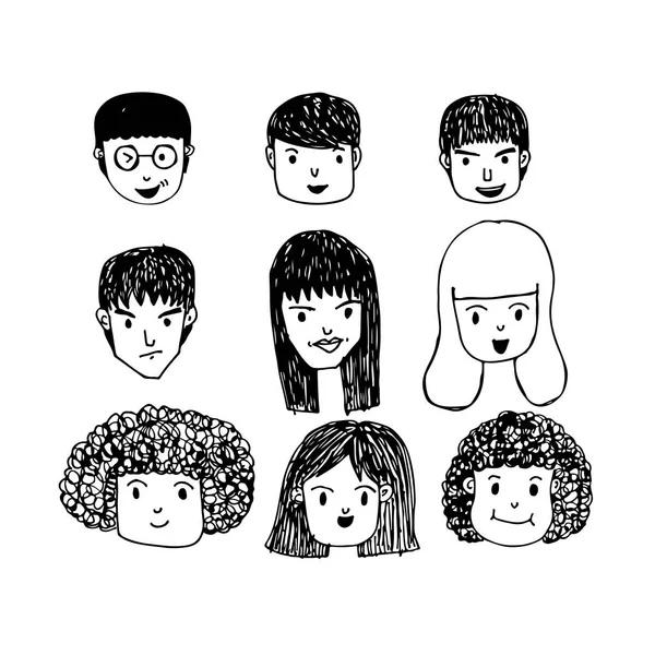 Diferentes Rostros Humanos Dibujos Animados Aislados Sobre Fondo Blanco — Vector de stock
