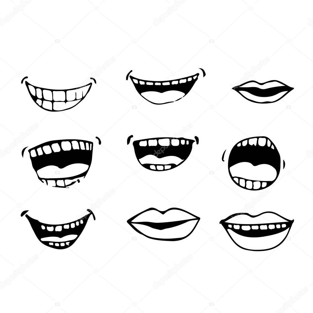 Cartoon mouth icons isolated on white background