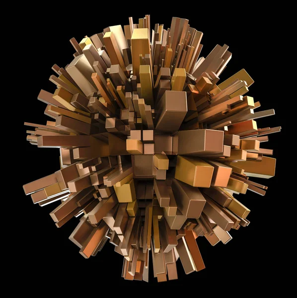 3D-Darstellung einer abstrakten kugelförmigen Form mit extrudierten Quadraten — Stockfoto