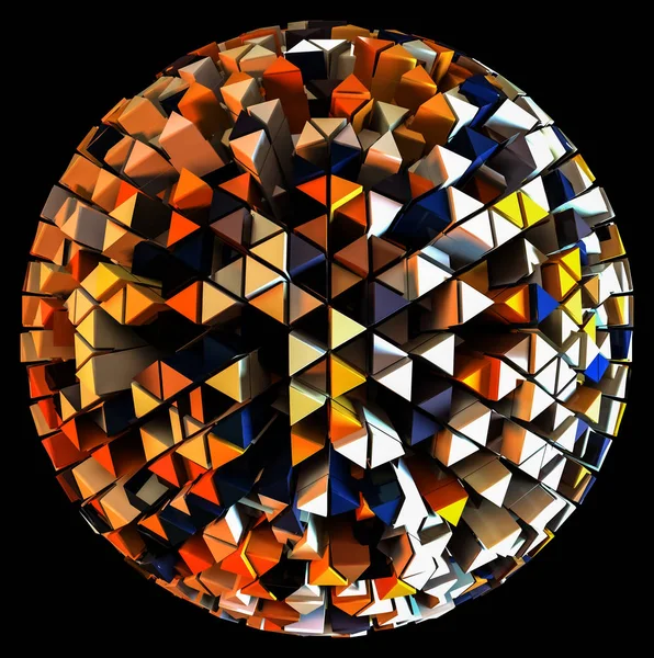 3D-рендер абстрактной сферической формы с экструдированными треугольниками — стоковое фото