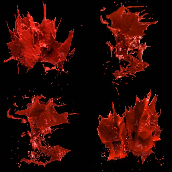 一套3D红色涂料水花渲染 — 图库照片