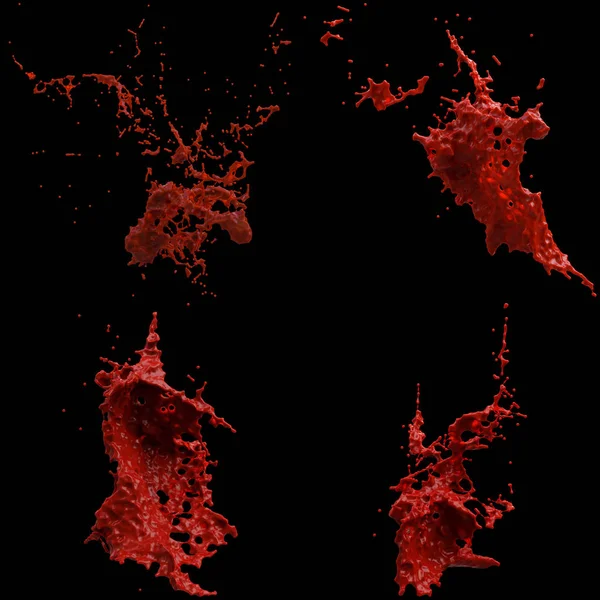 Conjunto de renderizações de respingos de tinta vermelha 3D — Fotografia de Stock