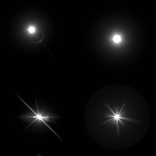 在黑色背景上孤立的4个Lens Flare示例 — 图库照片