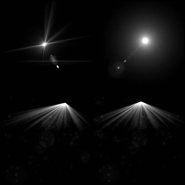 4 Lens Flare Illustrazione isolata su sfondo nero — Foto Stock