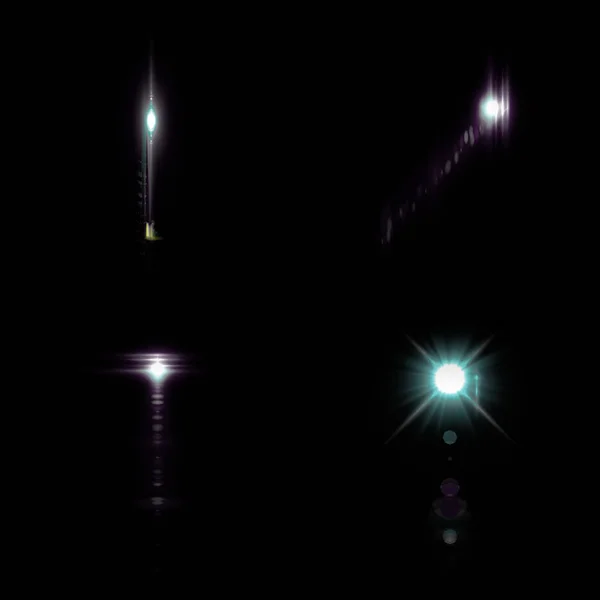 4 Lens Flare Illustration isolated on black background — 스톡 사진