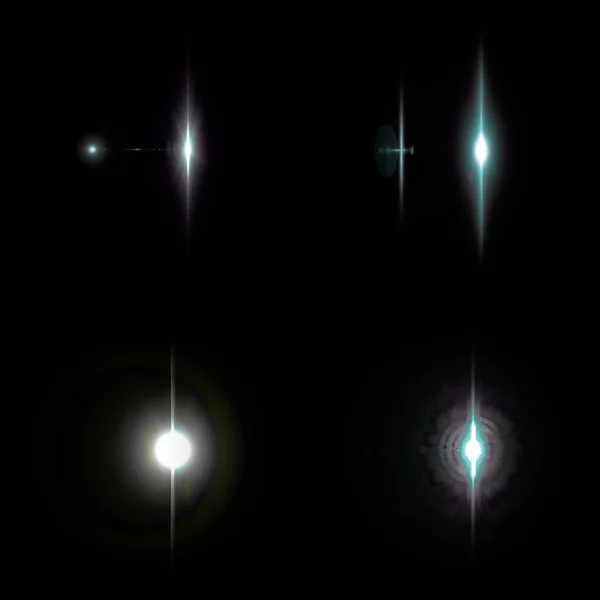 4 Lens Flare Illustrazione isolata su sfondo nero — Foto Stock