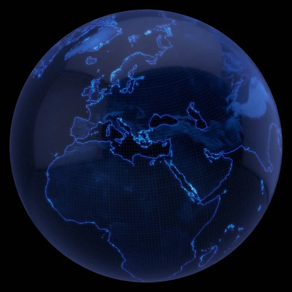 3D Render of a Globe Earth European, Pointing Middle East Par — стоковое фото