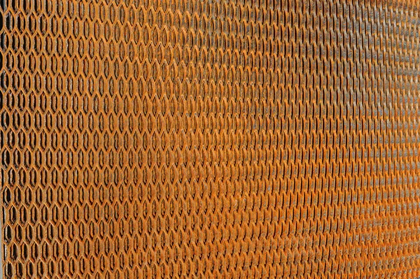 Background close up of rusty steel metal grating net texture structured design. For photo collages — Stock Photo, Image