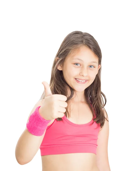 Маленька дівчинка спортсмен показує великий палець — стокове фото