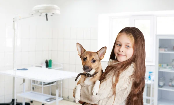 Μικρό κορίτσι σκυλί στην κλινική — Φωτογραφία Αρχείου