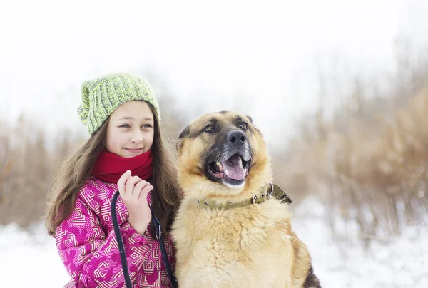 Dziecko dziewczynka i pies Owczarek — Zdjęcie stockowe