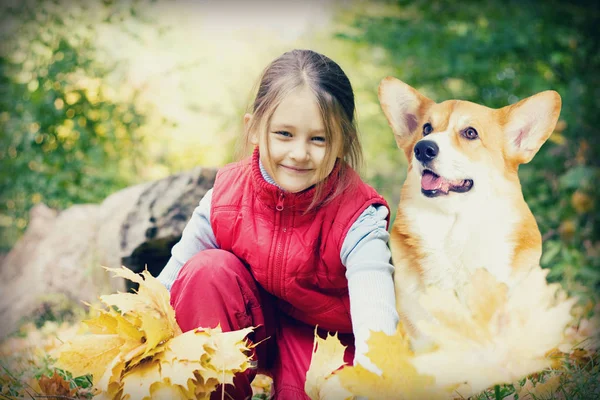 Kleines Mädchen und Hund — Stockfoto