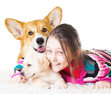 çocuk ve labrador köpek yavrusu