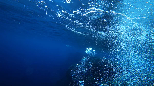 Many Air Bubbles Rise Bottom Sea — 스톡 사진