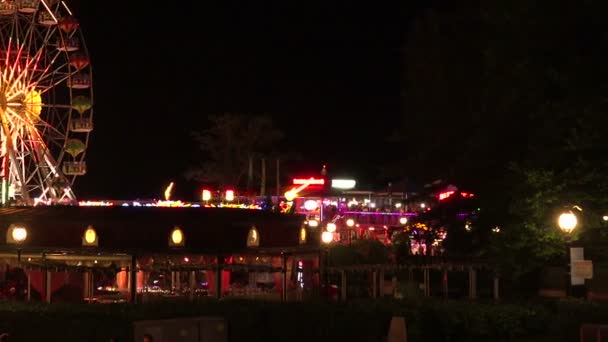 Grande roue dans des lumières vives. Golden Sands. Resort en Bulgarie . — Video