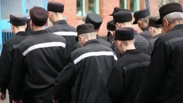 Bouwen van gevangenen in de gevangenis-werf. — Stockvideo