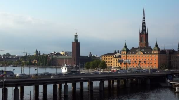 Gamla Stan Stockholm görünümü. Eski şehir. İsveç. — Stok video