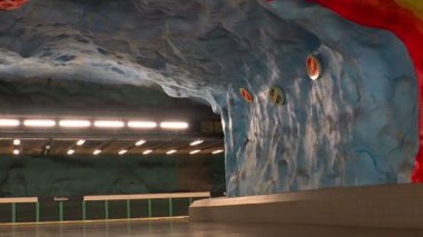 Stadion. Metro istasyonu. Sanat metro. Stockholm. İsveç.