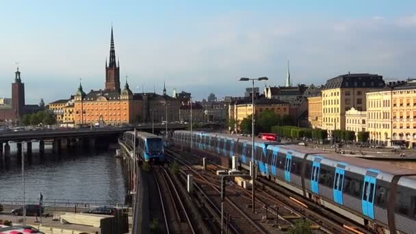 Blick auf Gamla stan in Stockholm. Altstadt. Schweden. — Stockvideo