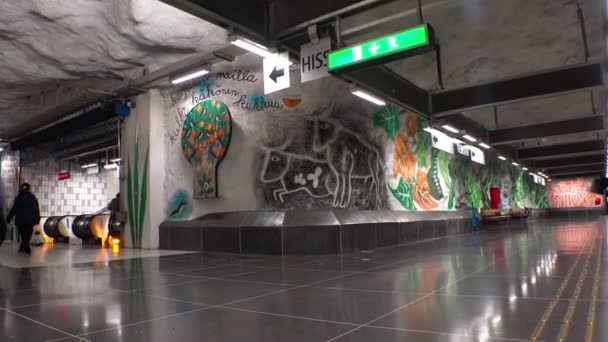 Tensta. Estación de metro. Arte en el metro. Estocolmo. Países Bajos . — Vídeos de Stock