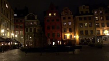 Stortorget Stockholm kamu meydanında. İsveç. Gece, ışıklar