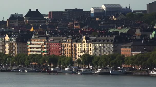 Embankment and pier in the center of Stockholm. Sweden. — Stock Video