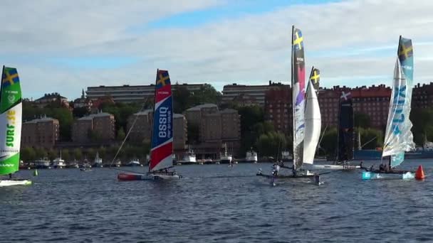 Contest yachts and sailboats in Stockholm. Sweden. — Stock Video