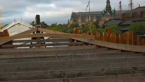 Csontváz fából készült hajó. Verviers Stockholmban. Svédország. — Stock videók