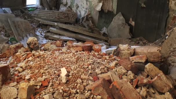 Ruins and debris of the old brick house. — Stock Video