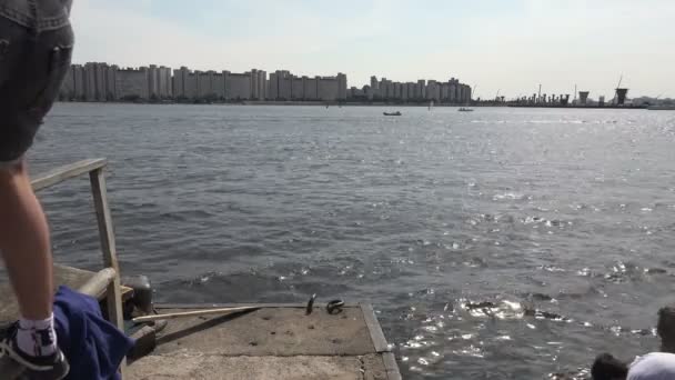 Saltar en la bicicleta en el agua. 4K . — Vídeos de Stock