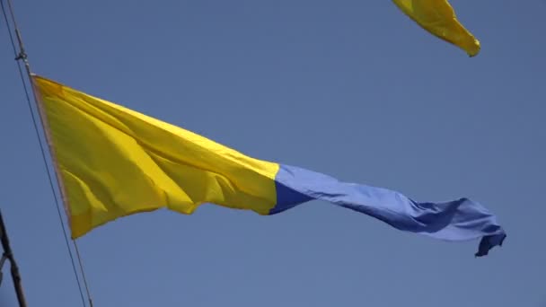 Geel-blauwe ensign. Een driehoek. 4k. — Stockvideo