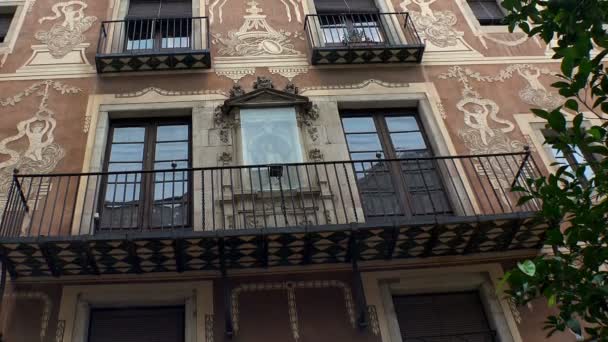 在巴塞罗那陈旧美丽的房子。西班牙. — 图库视频影像