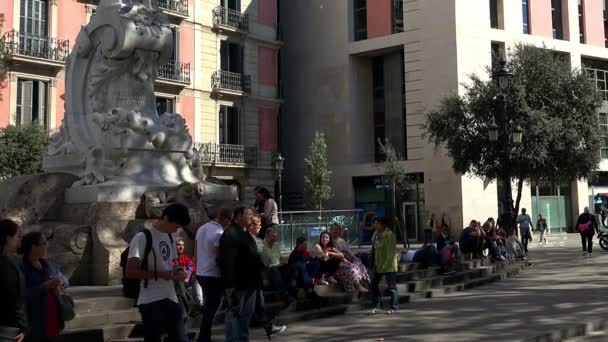 Rambla-Straße. Barcelona Innenstadt. Spanien. — Stockvideo