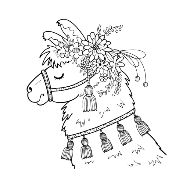 Ilustração Vetorial Alpaca Animal Para Colorir Desenho Para Lazer Criatividade —  Vetores de Stock