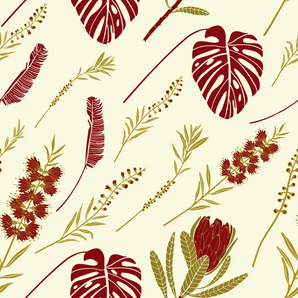 熱帯の花や葉を持つベクトルパターン — ストックベクタ