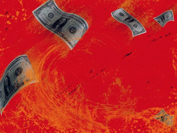 The money is burning, it is an abstract textured image of banknotes flying with wind and falling into fire