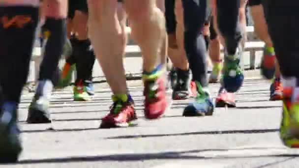 Gente corriendo la maratón de Estocolmo — Vídeo de stock