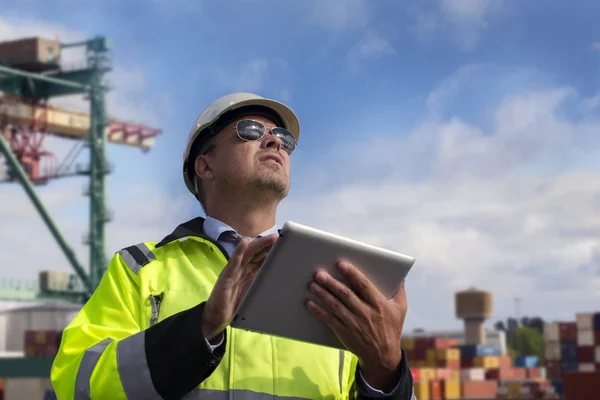 Ingeniero de construcción y contenedores —  Fotos de Stock