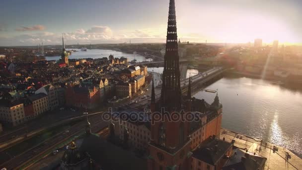 Flygfoto Stockholm City Riddarholmen — Stockvideo