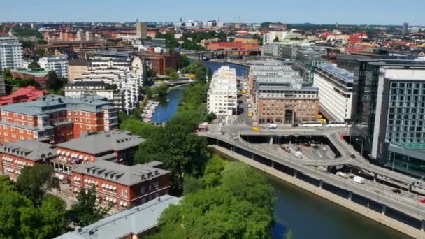 Svédország Stockholm Július 2017 Légifelvételek Stockholm Régi Házak Épületek Utcák — Stock videók